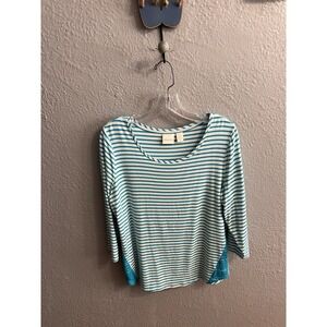 Chico's Womens‎ 3/4 Sleeve White Blue Striped Top Blouse Size 1